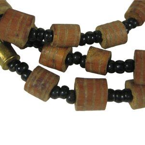 Wooden Necklace 17 inch Choker Collar Black Beaded Vintage Strand Jewelry